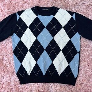 brandy melville bernadette blue / white argyle pullover knit sweater, size small